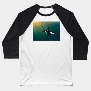 Orca underwater sunset scene Baseball T-Shirt